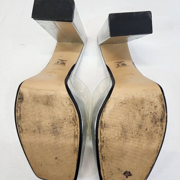 Zara Clear Platform Chucky Heels Women Size 9.5UD 40EU Metallic Sliver Retro - Picture 12 of 12